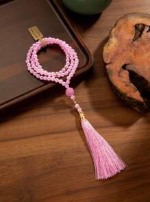 1 件简约粉色串珠长流苏祈祷手链，附祝福卡，适合节日佩戴 - 彩色 - 查看 8