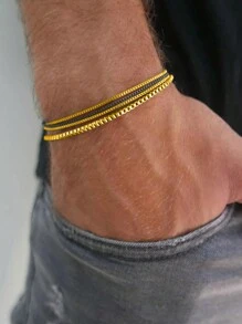 2 Pieces Set/4-Piece Set/12 Pieces Set Minimalist Fashion Stacked Stainless Steel Multi-Color Bracelet Set For Men's Holiday Dating Party Gift Daily Matching (Without Gift Box) - Multicolor - View 3