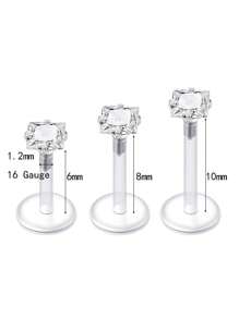 CIZME 1 Set mit 8 Stücken klassischer, durchsichtiger UV-Plastik-Barbell, 16G Lippenpiercing und Knorpelohrringe, rund, quadratisch, Herz, Pentagramm, Würfelform, transparente Lippenstifte und Ohrknorpelpiercing für Frauen und Männer, Alltagsgebrauch, 6mm, 8mm, 10mm Länge