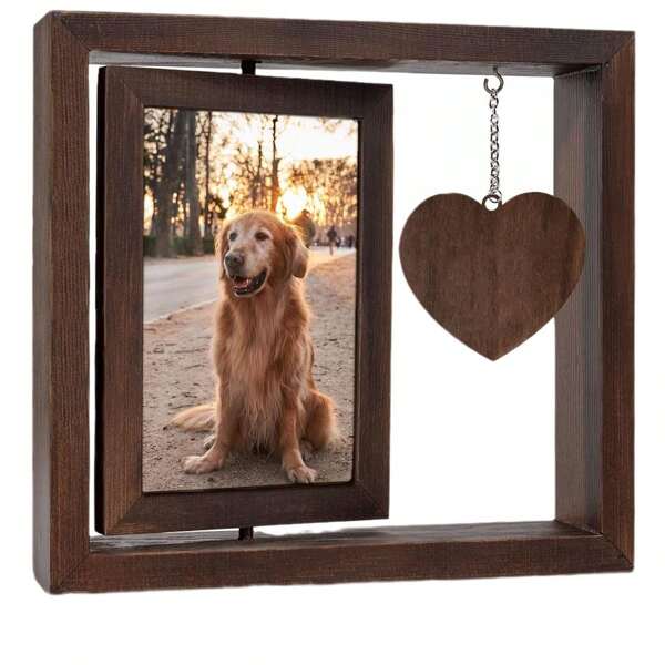 Pet Double-Sided Rotating Frame 4x6 Inch Solid Wood Dog Cat Memorial Photo Keepsake - Handmade Vintage Rustic Pet Lover Gift, Customizable Home Decor With Name Engraving, Premium Quality Pet Memory Frame (Assorted Size Hanging Accessory)