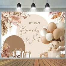 Encantador fondo para fiesta de ducha con oso y globo - Diseño de flores rosas y juncos, no requiere electricidad - Perfecto para cumpleaños y celebraciones - Multicolor - Ver 5