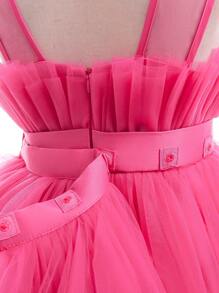 Váy công chúa thanh lịch cho bé gái có đuôi có thể tháo rời và chân váy bằng vải tuyn bồng bềnh cho chương trình biểu diễn sân khấu, tiệc sinh nhật, tiệc tối, váy dạ hội - Màu Hồng Tươi - Xem 11