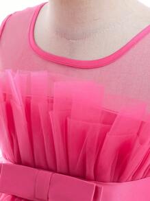 Váy công chúa thanh lịch cho bé gái có đuôi có thể tháo rời và chân váy bằng vải tuyn bồng bềnh cho chương trình biểu diễn sân khấu, tiệc sinh nhật, tiệc tối, váy dạ hội - Màu Hồng Tươi - Xem 9