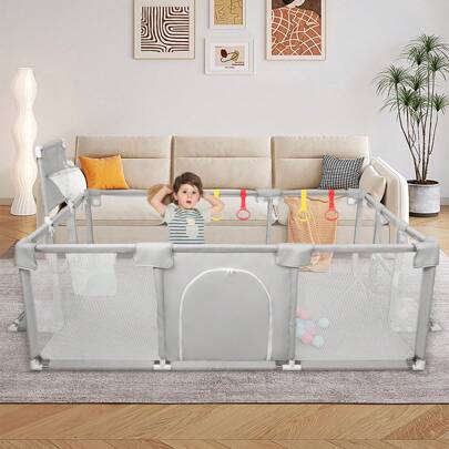 Kinder Laufgitter Laufställe Absperrgitter 180x120*66 cm mit atmungsaktivem Netz Schutzgitter Rechteckiges Krabbelgitter für Kinder Baby, Babyzaun Sicherheitsspielplatz