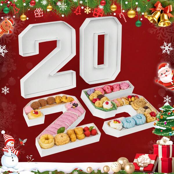 1PC Number Shape Food Trays, White 2 0 2 5 Number Food Cardboard Trays For Graduation Birthday Party Decorations