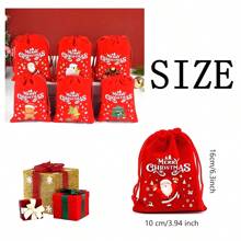 1 bolsa de regalo de Navidad - 1 pieza aleatoria de bolsa de regalo de franela con cordón, bolsa de embalaje de caramelos, 12 piezas (rojo) - Multicolor - Ver 2