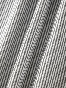 Women's Stripe Print Pants Drawstring Low Rise Straight Leg Trousers Bottoms - Light Grey - View 5