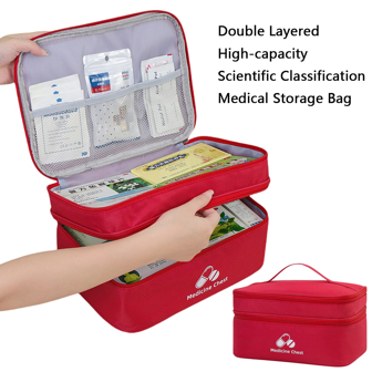1pc Double Layer High Capacity Medicine Storage Bag, Home First Aid Kit, Medical Pouch, Travel Portable Tote Bag,Boho Vibes
