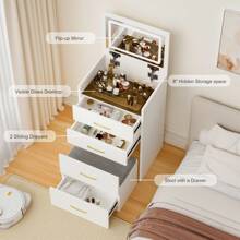 3 In 1 Vanity Desk With Open Top Mirror,Small Make Up Vanity Set With Visible Glass Desktop,Compact Makeup Vanity With 3 Drawers,Dressing Table For Bedroom - 白色 - 查看 6