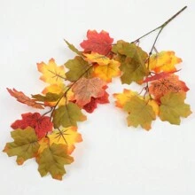 2 piezas de ramas con hojas de arce artificiales, hojas de arce de otoño, hojas de otoño falsas, tallos de hojas de otoño de seda, ramo de otoño artificial para acción de gracias, interior y exterior, hogar y cocina en otoño - Naranja - Ver 7