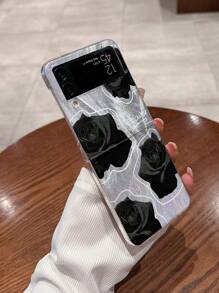 Acrylic Folding Black Rose Design Cell Phone Protective Case Compatible With Galaxy Z Flip3 4 5 6 Waterproof Shockproof Anti-Fall Scratch Resistant - Multicolor - View 2