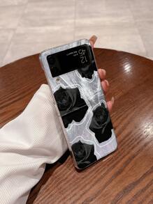 Acrylic Folding Black Rose Design Cell Phone Protective Case Compatible With Galaxy Z Flip3 4 5 6 Waterproof Shockproof Anti-Fall Scratch Resistant - Multicolor - View 4