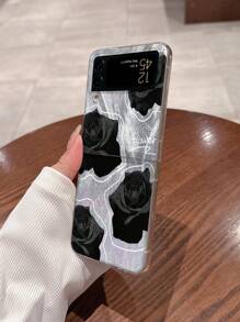 Acrylic Folding Black Rose Design Cell Phone Protective Case Compatible With Galaxy Z Flip3 4 5 6 Waterproof Shockproof Anti-Fall Scratch Resistant - Multicolor - View 6