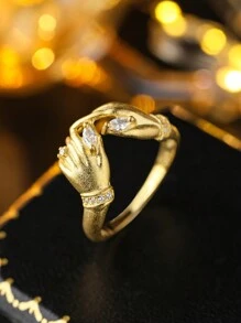 S925 Holding Hands Minimalist Rings, Gifts For Lover Anniversary, Wedding, Engagement, Dating, Party, Daily Wear; Random Box Style, Women Jewelry