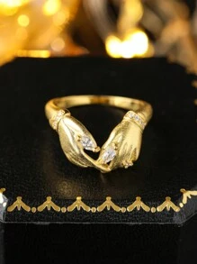 S925 Holding Hands Minimalist Rings, Gifts For Lover Anniversary, Wedding, Engagement, Dating, Party, Daily Wear; Random Box Style, Women Jewelry