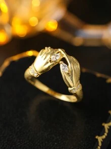 S925 Holding Hands Minimalist Rings, Gifts For Lover Anniversary, Wedding, Engagement, Dating, Party, Daily Wear; Random Box Style, Women Jewelry