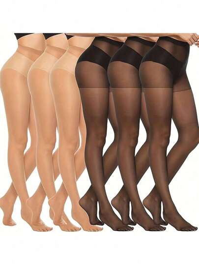 1 Pair Plus Size Women's Ultra-Thin Leggings, Sexy Satin Black Pantyhose, High-Waisted Transparent, , Opaque Tights, Women's Long Stockings