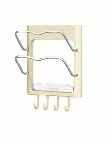 1pc Wall Mounted Curling Iron Holder, No-Drill Bathroom Bedroom Countertop Storage Rack With Hooks, Heat Resistant - Multicolor - View 8