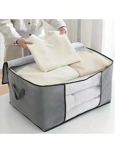 1 件带拉链的毛毯收纳袋，无纺布可折叠棉被收纳袋，用于收纳毛毯、枕头、棉被、亚麻布的大收纳袋，带透明窗口的收纳容器