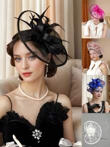 1件装女士精美茶会帽、女士发带和发夹、肯塔基德比帽、女士情人节帽 - 彩色 - 查看 1