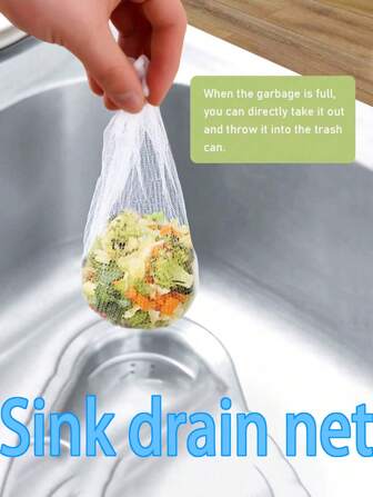 100PCS≈1000PCS White Kitchen Sink Filter Bags - Disposable Mesh Drain Filters With Fine Mesh Fabric | Anti-Clogging Elastic Garbage Net For Sink, Washbasin & Floor Drain | Reusable Sturdy Corner Mesh Strainer & Drain Rack