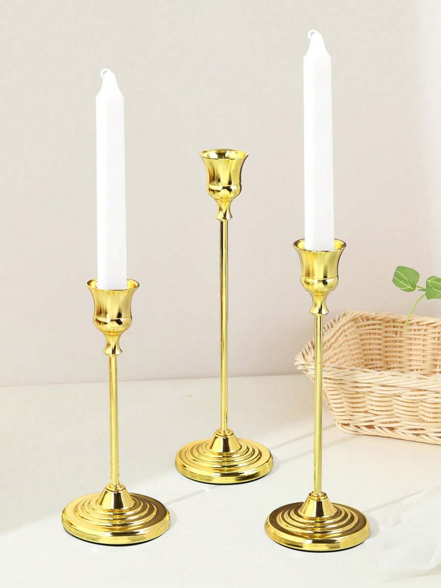 3 件浪漫欧式烛光晚餐婚礼装饰，餐桌中心装饰烛台，锥形烛台金属烛台，房间装饰，家居装饰 - 彩色 - 查看 1