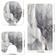 Marble Pattern Printed Bath Curtain Set, Toilet Seat Cover, U-Shape Mat, Bath Mat, Waterproof Bathtub Curtain, Bathroom Accessories With Hooks Home Bathroom Decor Fall Decor Back To School