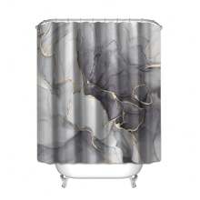 Marble Pattern Printed Bath Curtain Set, Toilet Seat Cover, U-Shape Mat, Bath Mat, Waterproof Bathtub Curtain, Bathroom Accessories With Hooks Home Bathroom Decor Fall Decor Back To School