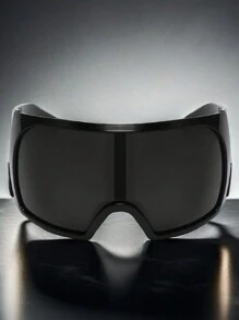 1pc Large Frame Sports Goggles, One-Piece Men's Fashion Glasses, Personalized And European And American Glasses For Summer Beach Vacation,Outdoor,Travel - màu đen - Xem 3