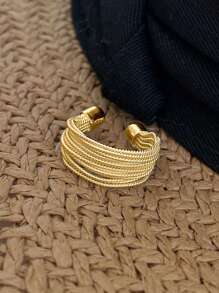 BALMORA 1 件 S925 纯银独特线条金指环女士珠宝手指可调节开口复古戒指适合派对生日礼物 - 金色 - 查看 4