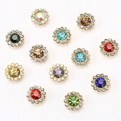 30PCS 1.2cm*1.2cm Sunflower Glass Nail Art Rhinestone Crystal Glitter Diamond Non HotFix Flatback 3D Decorations Craft Accessories Crafters DIY Enthusiasts - Ornamental Fashion Suitable For Nail Art Made From Glass - Suitable For Decorate Customize Personalize