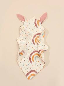 1pc Baby Drool Bib, Floral Print Soft Double-Layer Muslin Cloth Drool Bib With Bunny Ears - Multicolor - View 12
