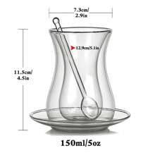 Set de 3 piezas de taza de té roja turca, taza de vidrio de 150ml con platillo y cuchara, taza de té roja transparente de doble capa, taza de té para uso doméstico - transparente - Ver 3