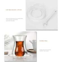 Set de 3 piezas de taza de té roja turca, taza de vidrio de 150ml con platillo y cuchara, taza de té roja transparente de doble capa, taza de té para uso doméstico - transparente - Ver 7