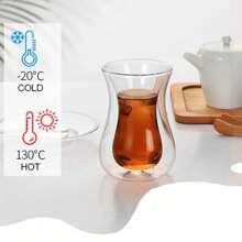 Set de 3 piezas de taza de té roja turca, taza de vidrio de 150ml con platillo y cuchara, taza de té roja transparente de doble capa, taza de té para uso doméstico - transparente - Ver 5