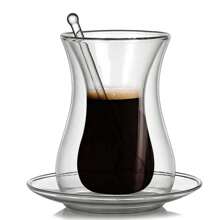 Set de 3 piezas de taza de té roja turca, taza de vidrio de 150ml con platillo y cuchara, taza de té roja transparente de doble capa, taza de té para uso doméstico - transparente - Ver 8
