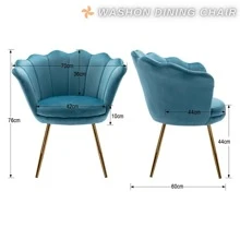WAHSON OFFICE CHAIRS 1PC Wahson Velvet Armchair Armchair With Gold Legs, Comfortable Bedroom Armchair Relax Chair For Living Room/Bedroom - 淺藍色 - 查看 4