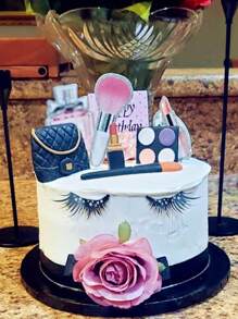 10 件或 6 件化妆蛋糕装饰、水疗生日蛋糕装饰、水疗派对用品、沙龙生日装饰，包括仿真化妆刷、眼影盘、口红、纸质生日快乐卡等，适用于女性生日蛋糕装饰、单身派对蛋糕装饰（手工制作，轻微瑕疵属正常现象，介意请勿购买） - 彩色 - 查看 5