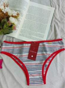 Kit 5 Striped Cotton Panties Comfort Lingerie Printed Women's Intimate Fashion Comfortable Women's Thong Set - Nhiều màu - Xem 3