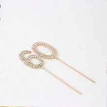 1pc Alloy Rhinestone Golden Number 0-9 Cake Toppers Birthday Decoration Wedding Digital Cake Decor - Gold - View 3