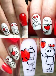 Sweet Galentine's Day Nail Art Set 3D Sweetheart Love Couple, Romantic Line Letter Cartoon Sliders, Perfect DIY Nail Stickers For Bestie, Girlfriend Gifts Back To School 3pcs