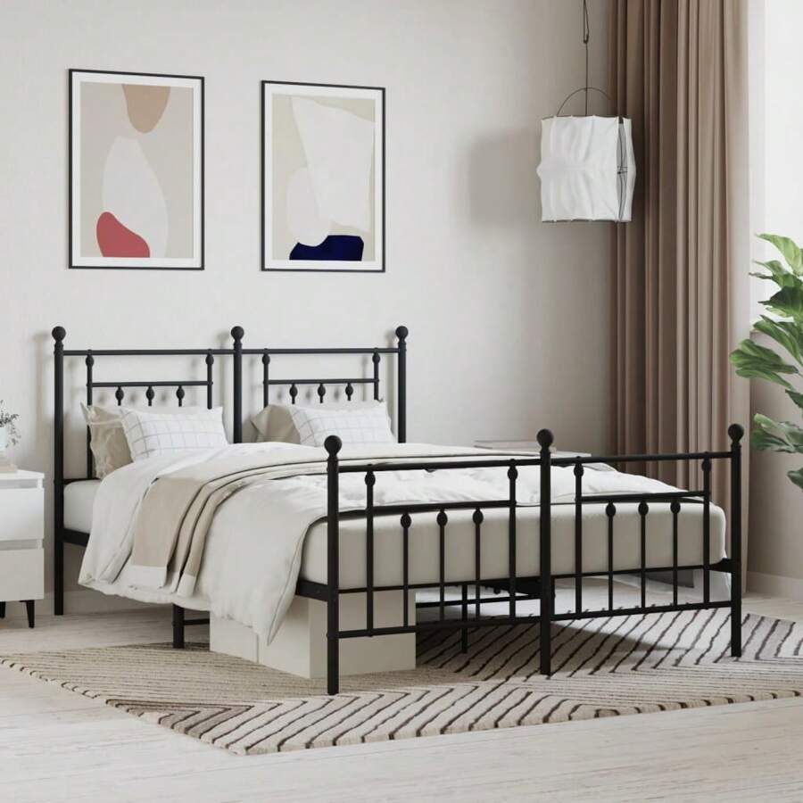 Stylish Black Metal Bed Frame With Footboard For 140x200cm Mattress Support - Black - View 1