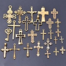 10/20/50 sztuk Asortyment Krzyż Złoty i Srebrny Kolor Metalowe Charms Zawieszki, Styl Vintage Hip Hop, Nadaje Się Do Dekoracji Torby, DIY Biżuteria Tworzenia Naszyjnik Bransoletka Kolczyki Akcesoria, Losowy Asortyment