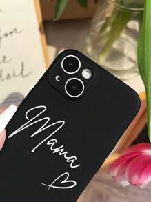 Slogan 1pc Minimalist 'MAMA' Graphic Perforated Black Full Coverage Soft Phone Case Compatible With Iphone Waterproof Shockproof Anti-Fall Scratch Resistant - Multicolor - View 3