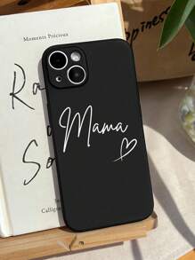 Slogan 1pc Minimalist 'MAMA' Graphic Perforated Black Full Coverage Soft Phone Case Compatible With Iphone Waterproof Shockproof Anti-Fall Scratch Resistant - Multicolor - View 2