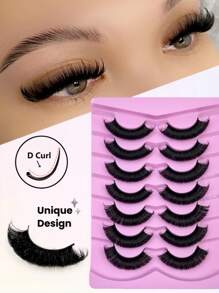 7 对 D 卷睫毛 浓密卷翘 戏剧性浓密假睫毛 蓬松效果 俄罗斯条状睫毛延长 自然纤细睫毛 条状睫毛、睫毛、睫毛、假睫毛 - 濃密款 - 查看 2
