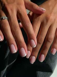 24Pcs/Set New Short Square Press-On Nails, Minimalist French Style Fashion Nail Kit Including 1 Scrubbing Strip And 1 Clear Gel Nail, White Gift Box Suitable For Girls Women Party Dance Wedding Birthday Daily Wear Nail Supplies Nails - Multicolor - View 3