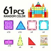 Marphy 37/61pcs Magnetic Ceramic Tiles, Colorful Magnetic Building Blocks Set, Unique Transparent 3D Magnetic Tiles, Preschool Magnetic Construction Toys