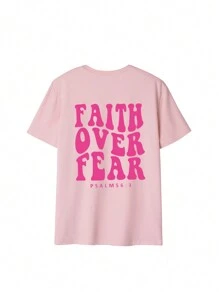 女士休闲度假圆领短袖T恤，印有标语，适合度假穿着。图案T恤，有白色、黑色、粉色可选，适合度假穿着。 - 粉色 - 查看 4