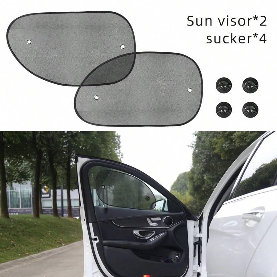 4X Car Side Window Sun Shade Cover Blind Mesh Max UV Protection With 8 Suction Cup, 65*38CM - Black - View 1